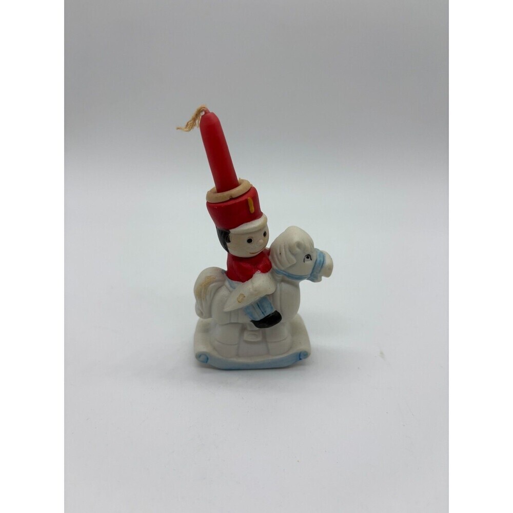 Vintage Ceramic Toy Soldier Candle Holder on Horse Holiday Figurine Red Candle